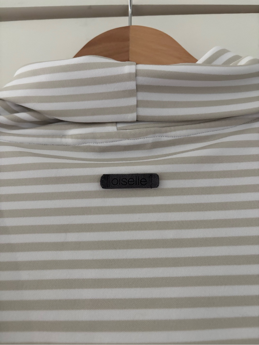 Oiselle One Mile Striped Turtleneck Pullover Top Neutral Running Drop Shoulder — image 8 of 8